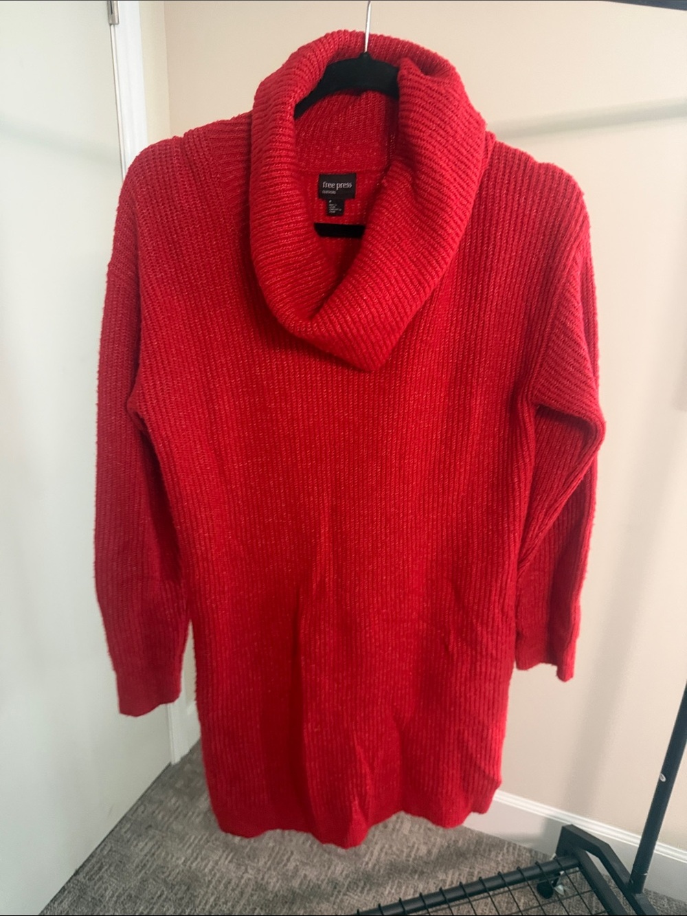 free press Red Chunky Cowl Neck Sweater Dress